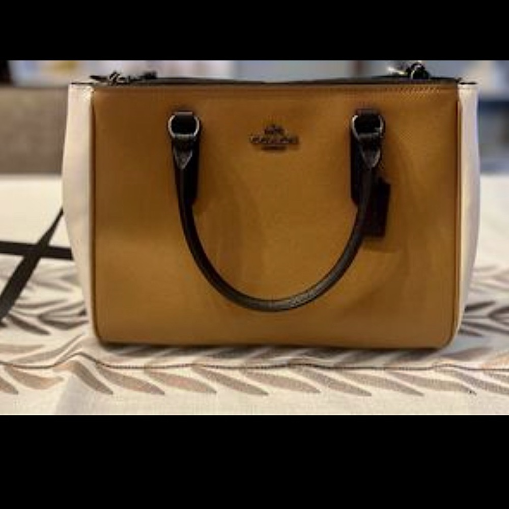 Coach Color Block purse. Tan, off white and black.